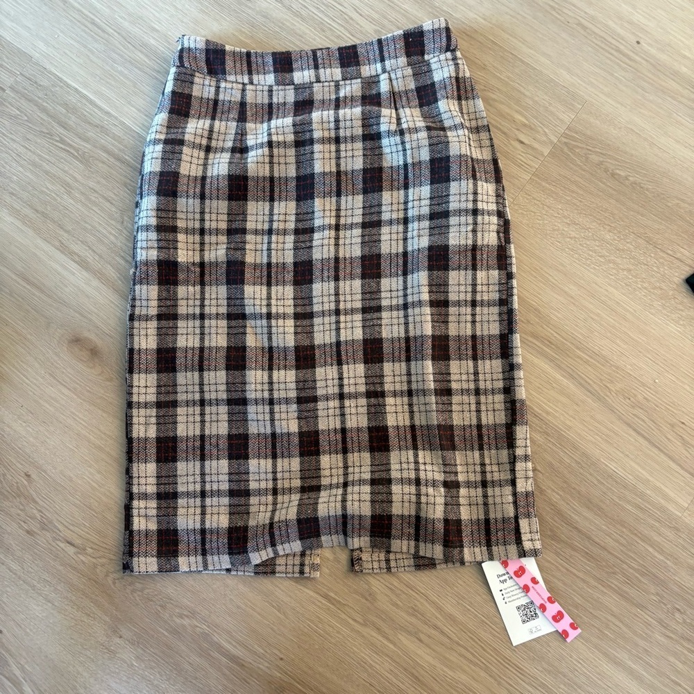 Cider NWT Brown Red Beige Midi Skirt side zip Small